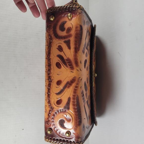Vintage Joo-Kay Rustic Southwestern Hand Tooled Leather Shoulder Bag - Picture 12 of 16